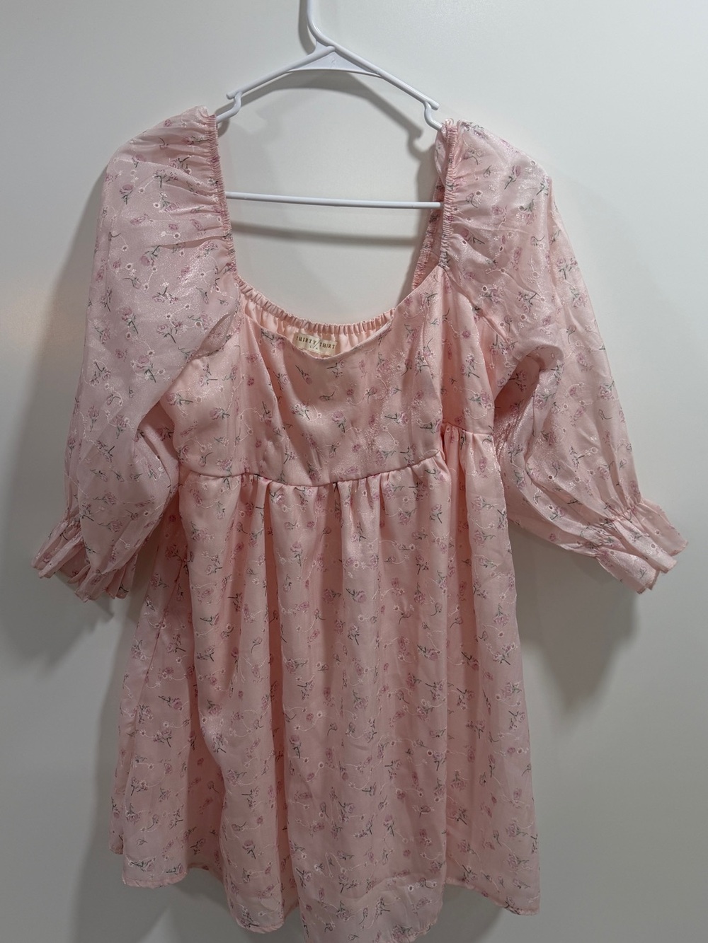 Thirty & Thirty Pink Floral Puff Sleeves Mini Dress